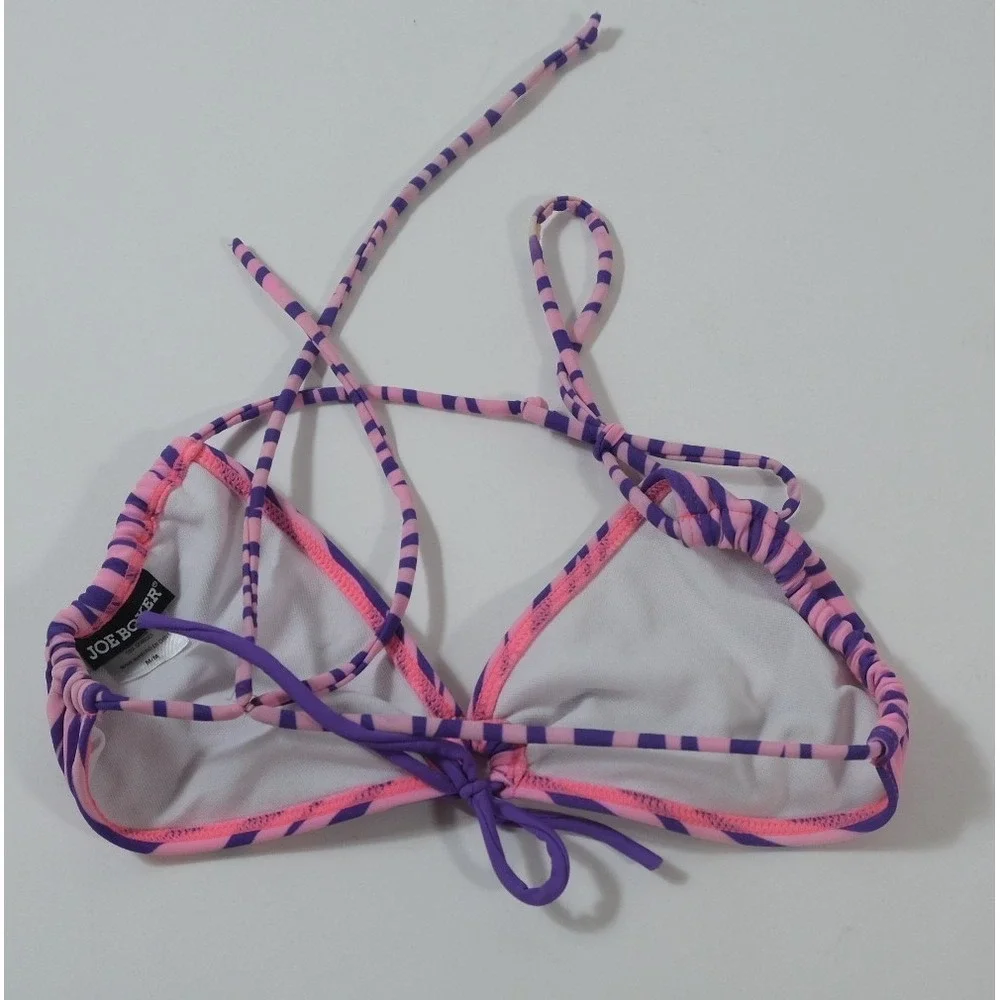 Joe Boxer Bikini Top Women‎ M Pink Zebra Print Halter Juniors Animal Swimwear